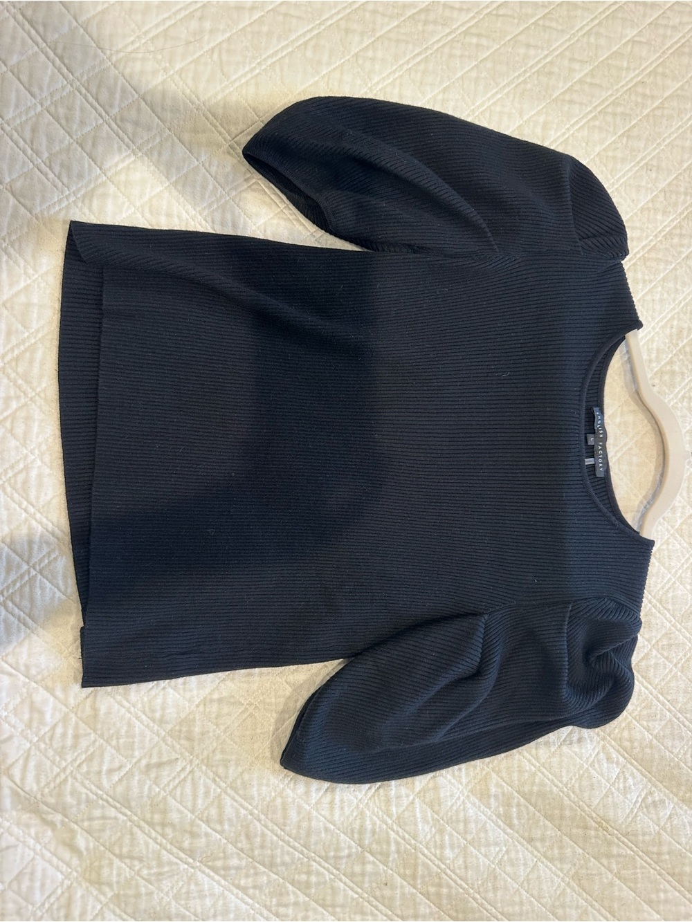 English Factory Black Ribbed Puff-Sleeve Knit Top